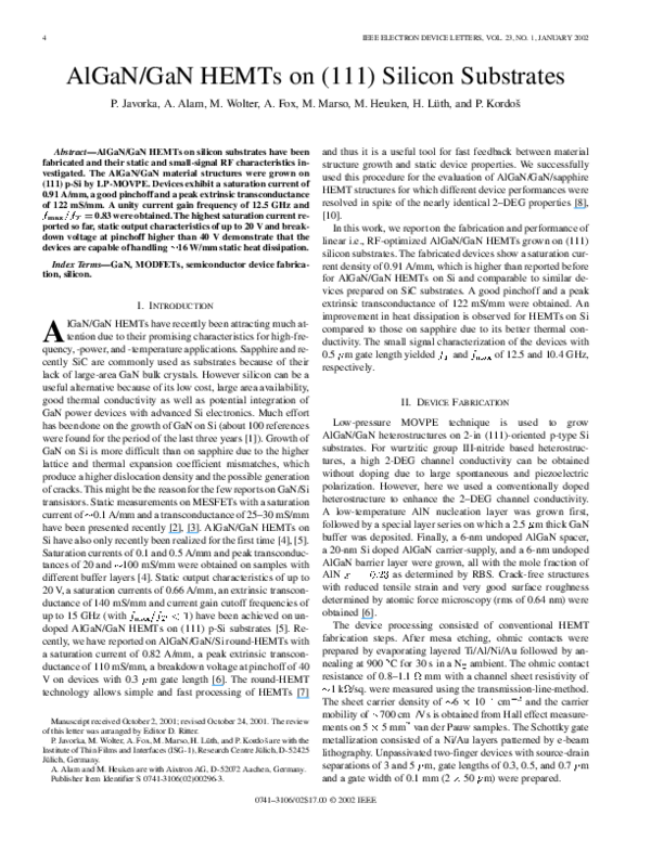 (PDF) AlGaN/GaN Round-HEMTs on (111) silicon substrates