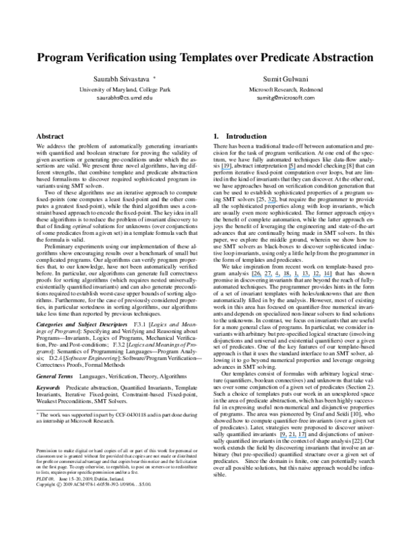 (PDF) Program verification using templates over predicate abstraction