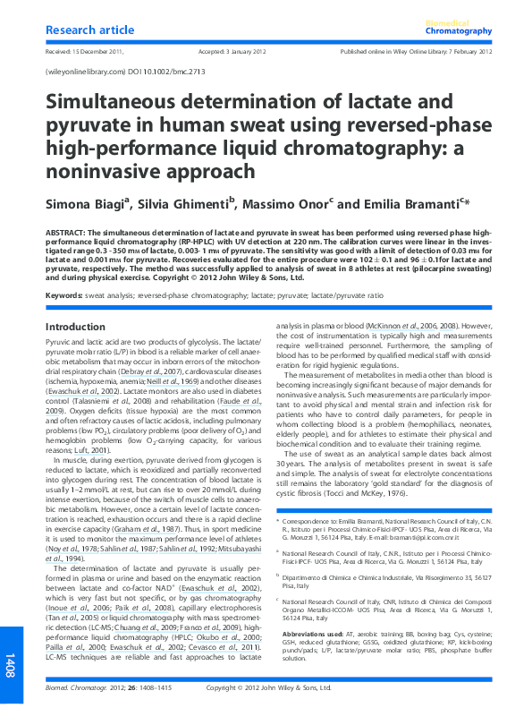 (PDF) Simultaneous determination of lactate and pyruvate in human sweat ...