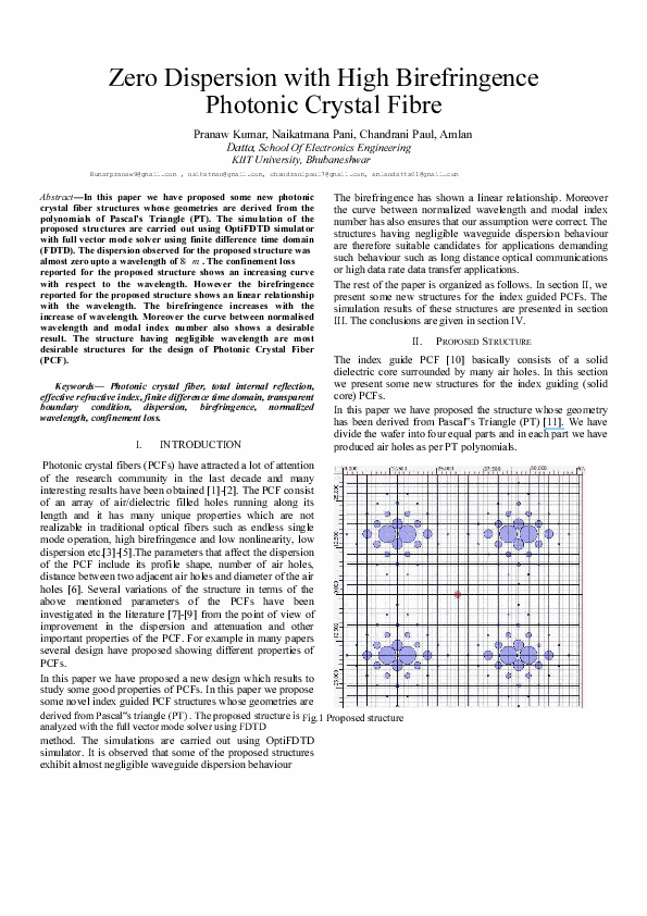 (PDF) Zero dispersion with high birefringence photonic crystal fibre
