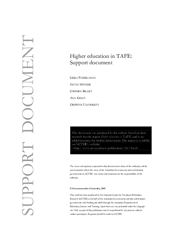 (PDF) Higher Education In TAFE: Support Document | Leesa Wheelahan ...