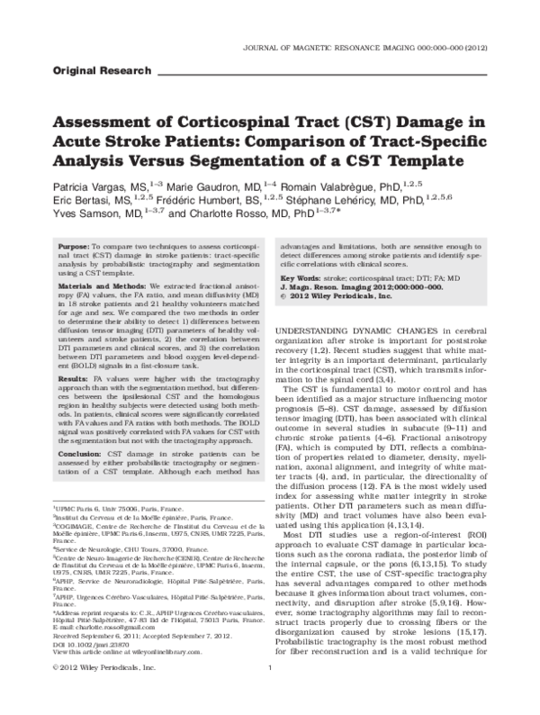 (PDF) Assessment of corticospinal tract (CST) damage in acute stroke ...