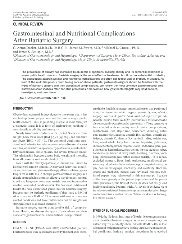 (PDF) Gastrointestinal and nutritional complications after bariatric ...
