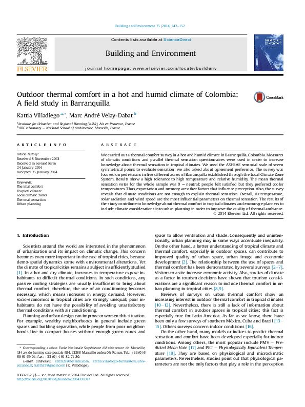 (PDF) Outdoor thermal comfort in a hot and humid climate of Colombia: A ...