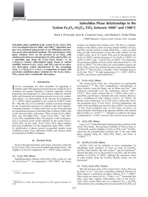 (PDF) Subsolidus Phase Relationships in the System Fe 2 O 3 -Al 2 O 3 ...