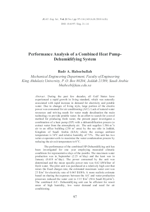 (PDF) Performance Analysis of a Combined Heat Pump-Dehumidifying System