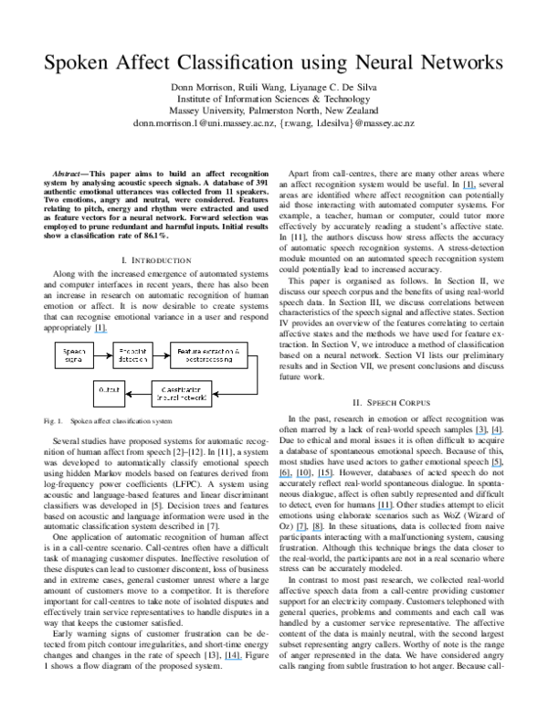 (PDF) Spoken affect classification using neural networks