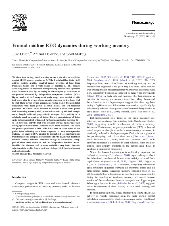 (PDF) Frontal midline EEG dynamics during working memory