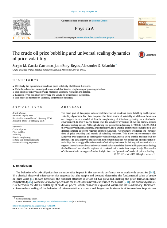 (PDF) The crude oil price bubbling and universal scaling dynamics of