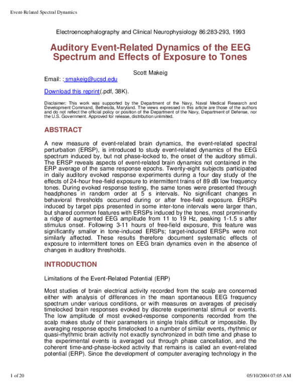 (PDF) Auditory event-related dynamics of the EEG spectrum and effects ...