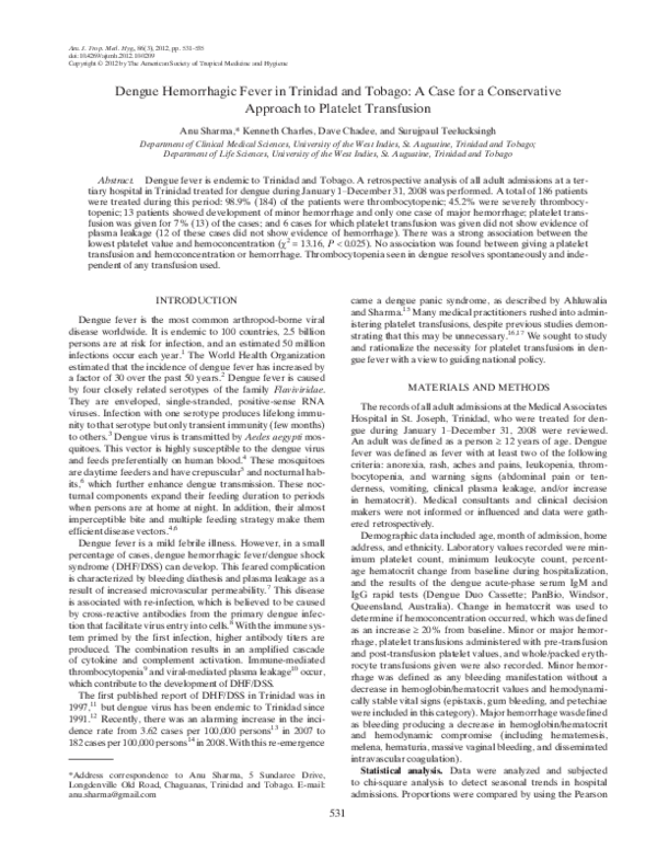 (PDF) Dengue hemorrhagic fever in Trinidad and Tobago: a case for a ...