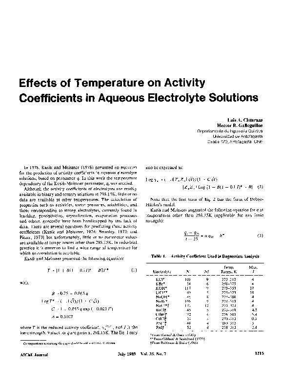 (PDF) Effects of temperature on activity coefficients in aqueous ...