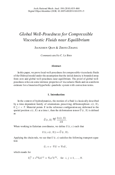 (PDF) Global Well-Posedness for Compressible Viscoelastic Fluids near ...