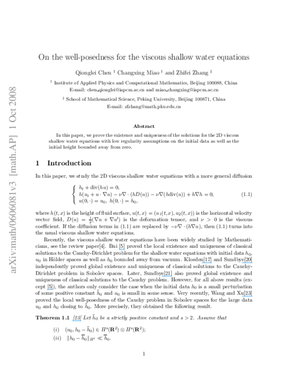 (PDF) Well-posedness for the viscous shallow water equations in ...