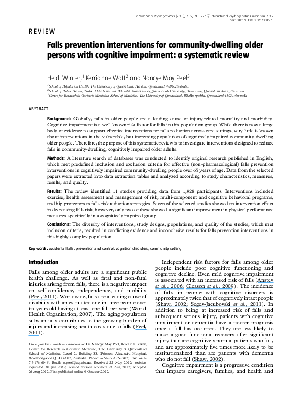 (PDF) Falls prevention interventions for community-dwelling older ...