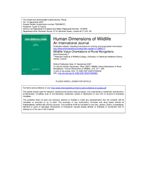 (PDF) Wildlife Value Orientations of Rural Mongolians