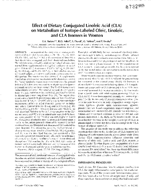 (PDF) Effect of dietary conjugated linoleic acid (CLA) on metabolism of ...