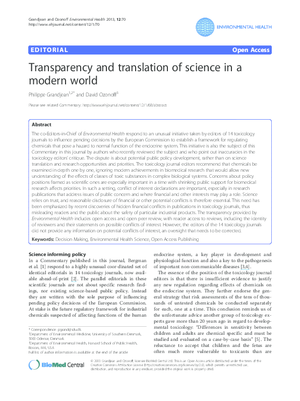(PDF) Transparency and translation of science in a modern world