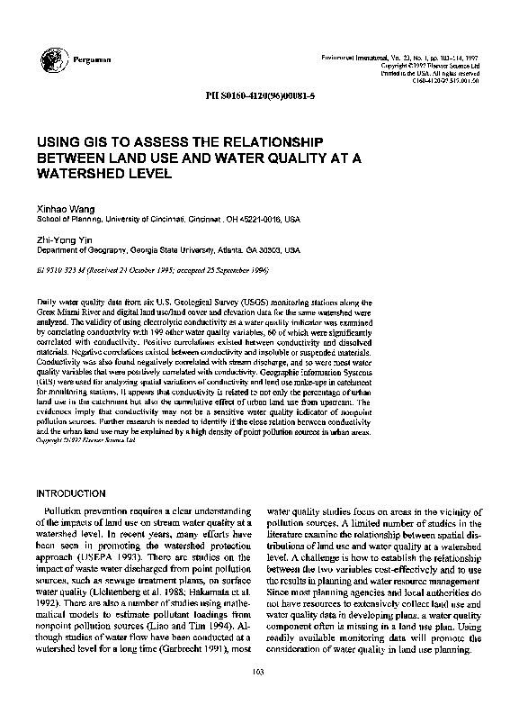 (PDF) Using GIS to assess the relationship between land use and water ...