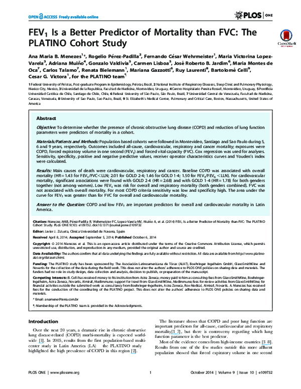 (PDF) FEV1 is a better predictor of mortality than FVC: the PLATINO ...