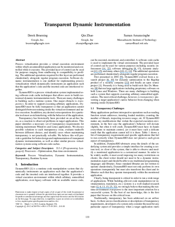 (PDF) Transparent dynamic instrumentation
