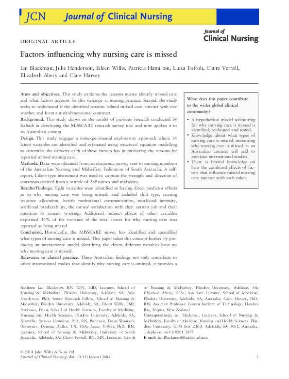 (PDF) Factors influencing why nursing care is missed