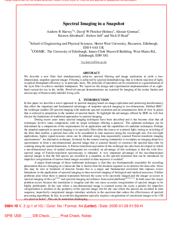 (PDF) Spectral imaging in a snapshot