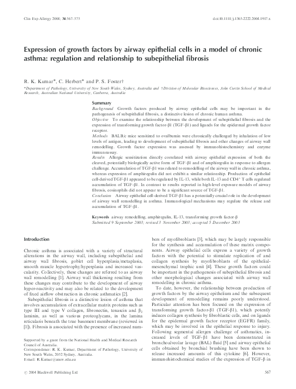 (PDF) Expression of growth factors by airway epithelial cells in a ...