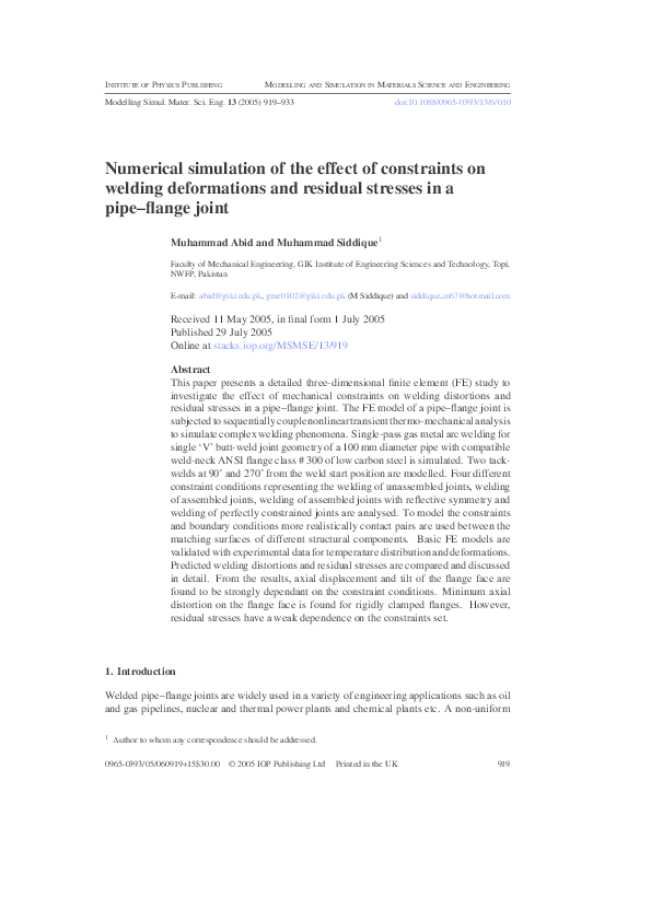 (PDF) Numerical simulation of the effect of constraints on welding ...