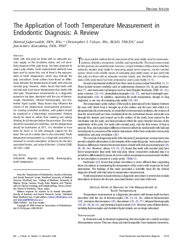 (PDF) The Application of Tooth Temperature Measurement in Endodontic
