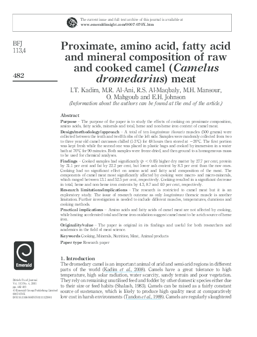 (PDF) Proximate, amino acid, fatty acid and mineral composition of raw ...