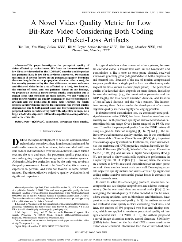 (PDF) A novel video quality metric for low bit-rate video considering ...