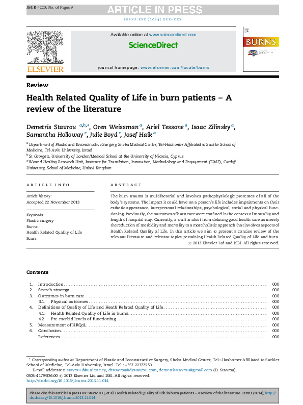 (PDF) Health related quality of life in burn patients--a review of the ...