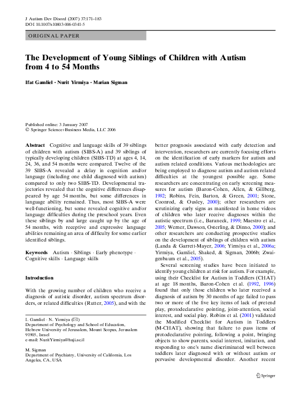 (PDF) The Development of Young Siblings of Children with Autism from 4 ...