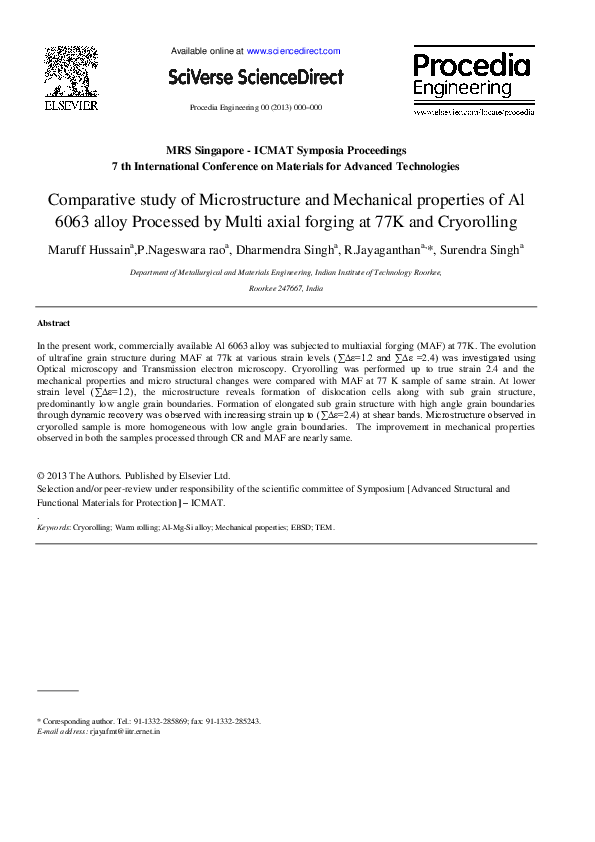 (PDF) Comparative Study of Microstructure and Mechanical Properties of ...