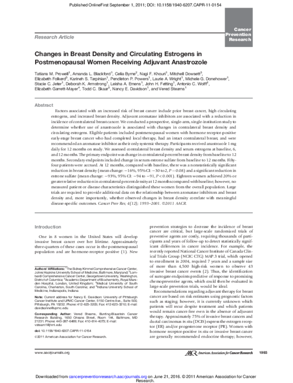 (PDF) Changes in Breast Density and Circulating Estrogens in ...