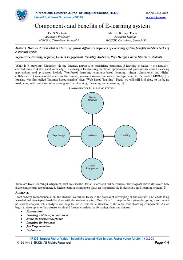 (PDF) Components and benefits of Elearning system IRJCS