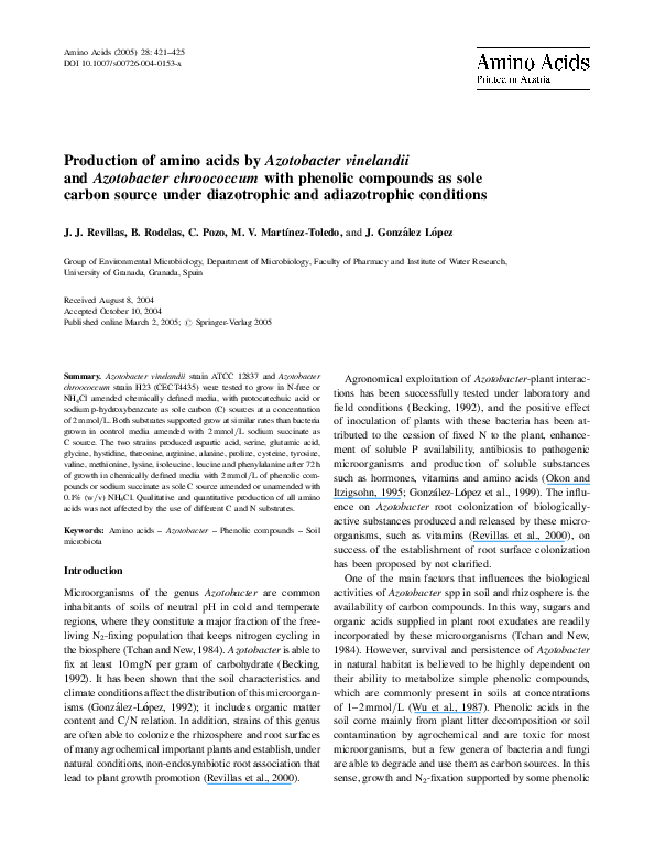 (PDF) Production of amino acids by Azotobacter vinelandii and ...