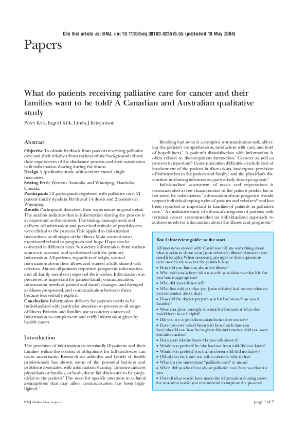 (PDF) What do patients receiving palliative care for cancer and their ...