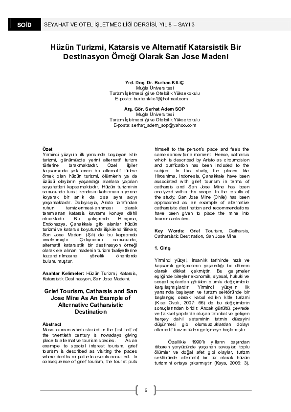 (PDF) Hüzün Turizmi, Katarsis ve Alternatif Katarsistik Bir Destinasyon