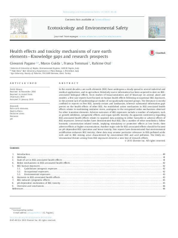 (PDF) Health effects and toxicity mechanisms of rare earth elements ...