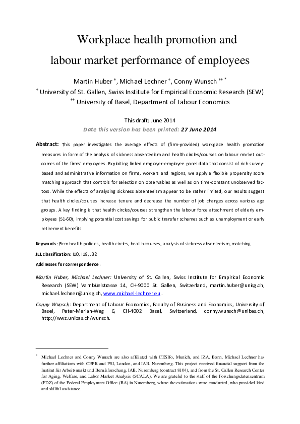 (PDF) Workplace health promotion and labour market performance of employees