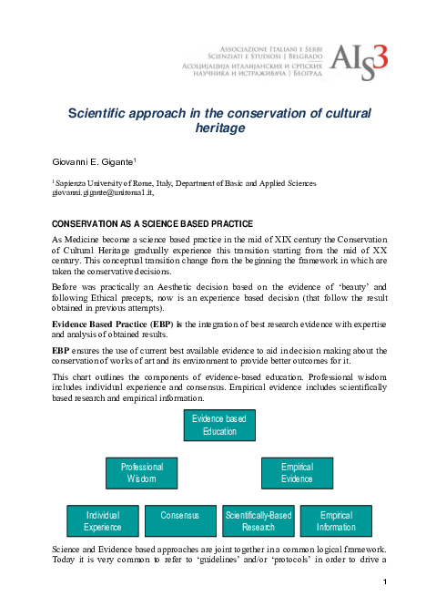 (PDF) Scientific approach in the conservation of cultural heritage