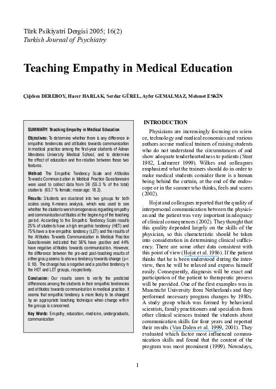 Pdf Teaching Empathy In Medical Education