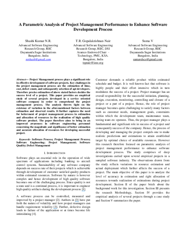 (PDF) A Parametric Analysis of Project Management Performance to