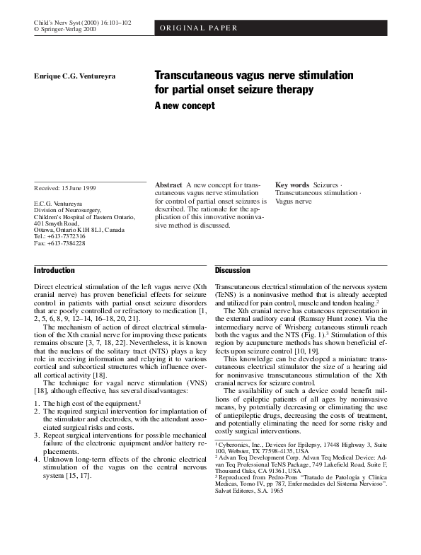 (PDF) Transcutaneous vagus nerve stimulation for partial onset seizure ...