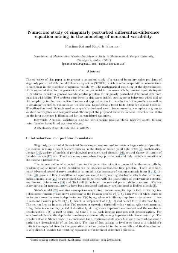 (PDF) Numerical study of singularly perturbed differential–difference ...
