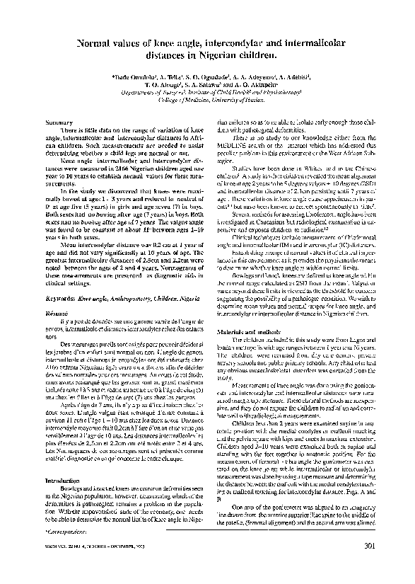 (PDF) Normal values of knee angle, intercondylar and intermalleolar ...
