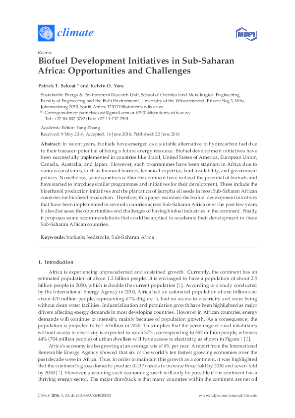 (PDF) Biofuel Development Initiatives in Sub-Saharan Africa ...