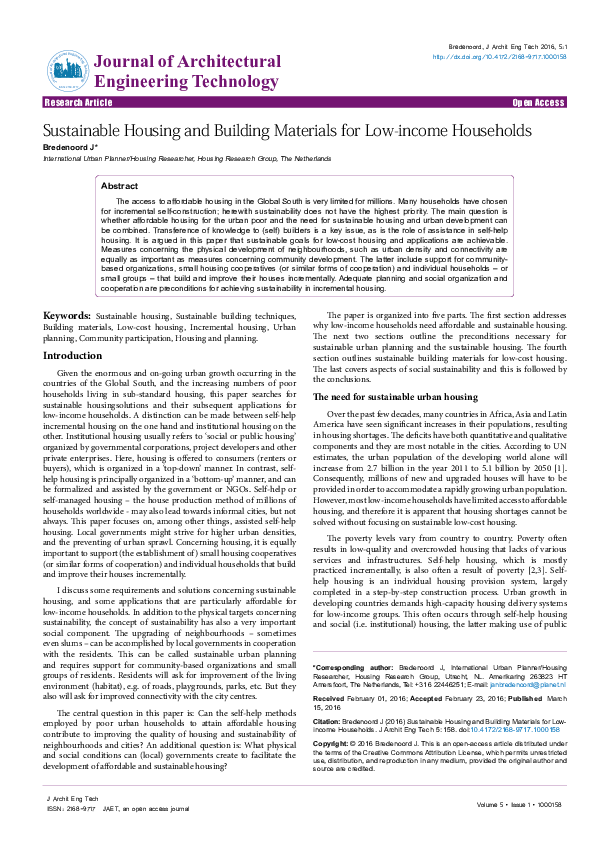 PDF) Sustainable Housing and Building materials for Low-income 